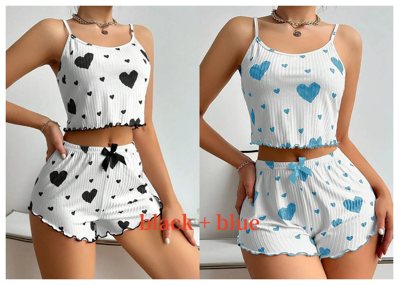 Women’s Heart-Print Pajama Set – 2-Piece Cami Top & Shorts - 3KDyn
