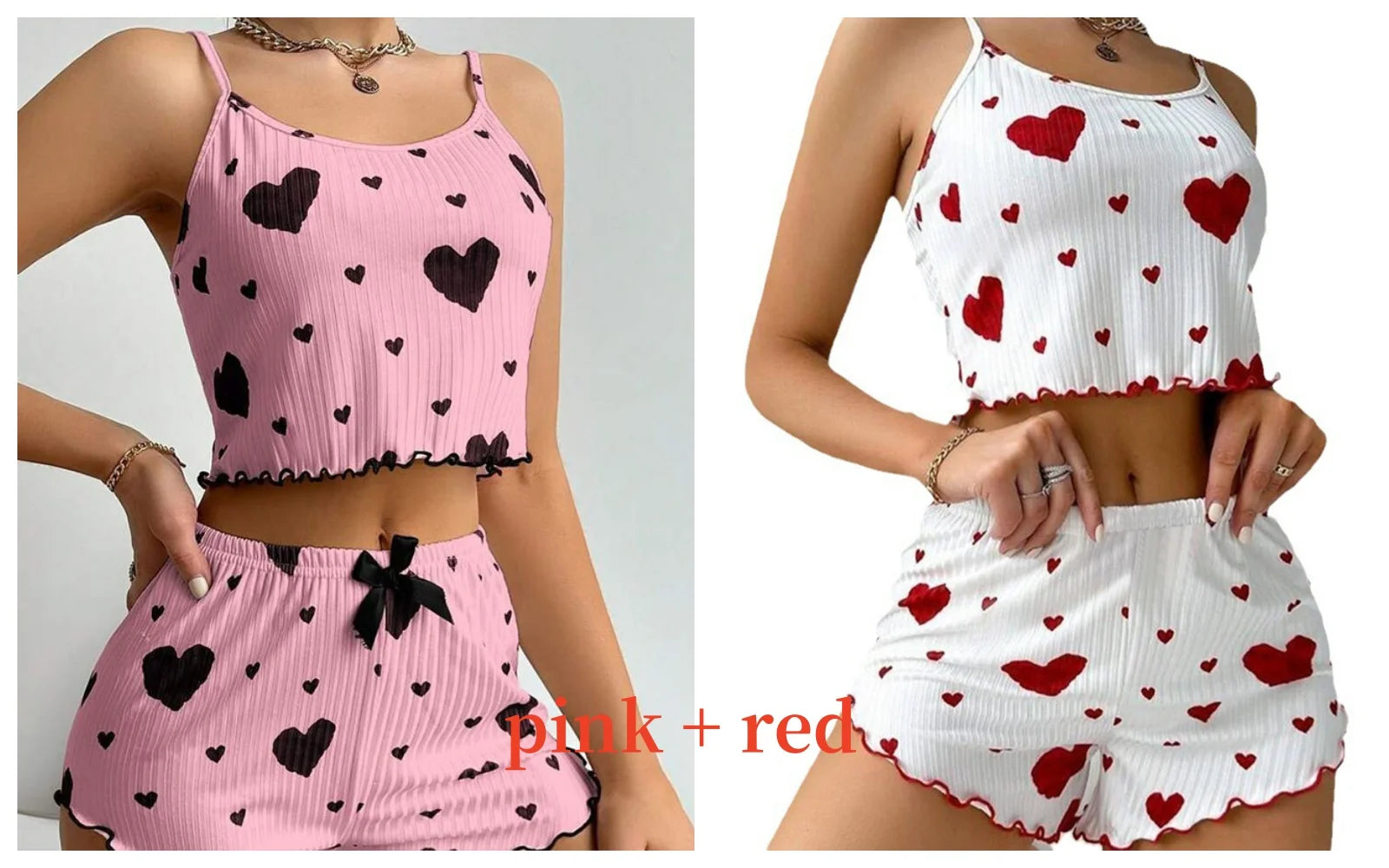 Women’s Heart-Print Pajama Set – 2-Piece Cami Top & Shorts - 3KDyn