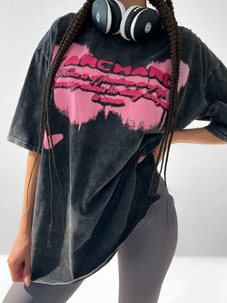 Washed Graphic Long Sleeve T-Shirt – Vintage Oversized Streetwear for Women - 3KDyn