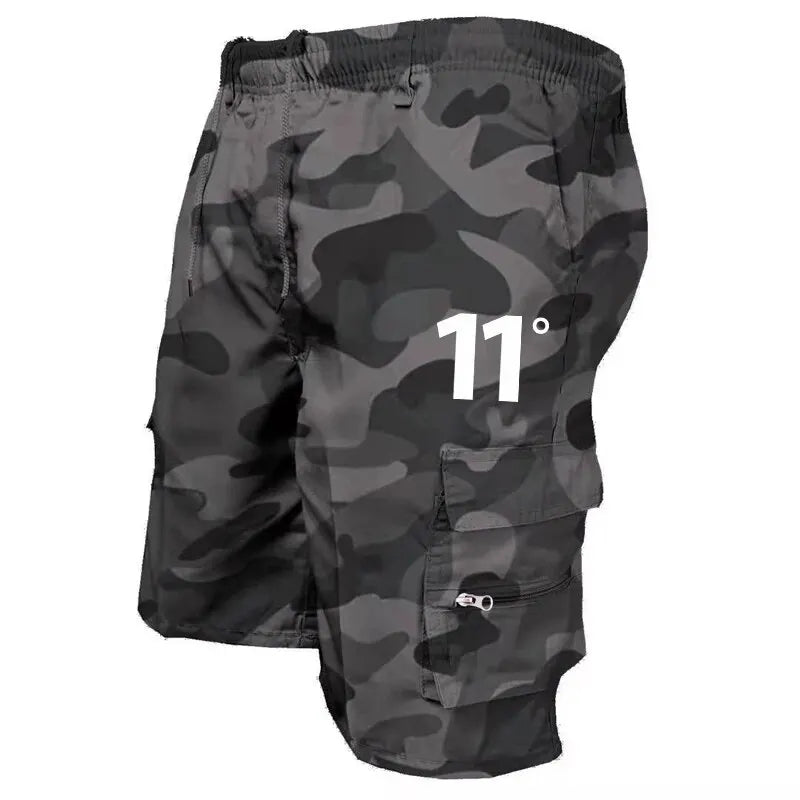 Outdoor Cargo Shorts Male Overalls Elastic Waist Cycling Shorts Multi-pockets Loose Work Shorts Beach Sport Printed Trousers - 3KDyn