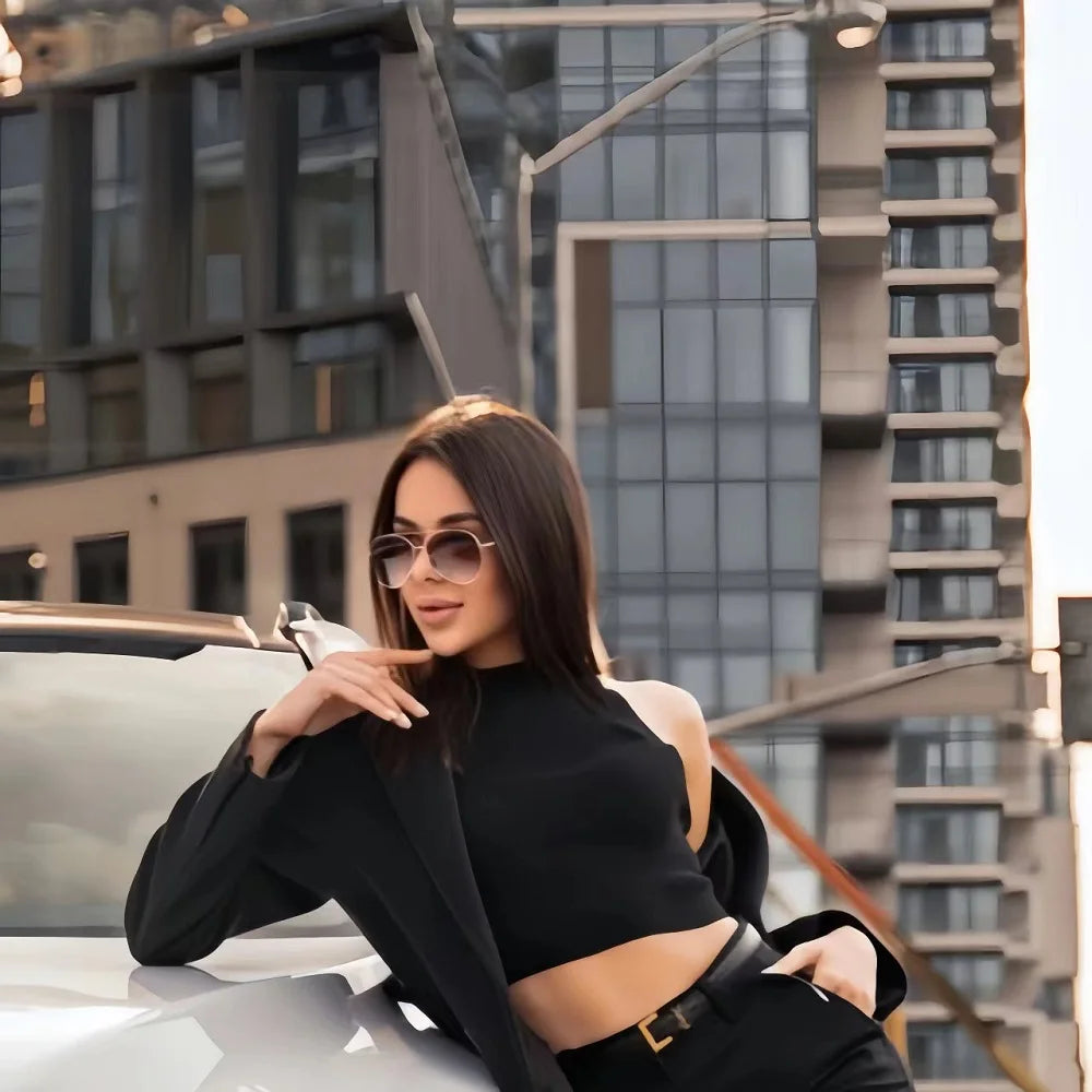 Sleeveless Ribbed Knit Halter Crop Top – Solid Slim Fit with High Neck for Women - 3KDyn