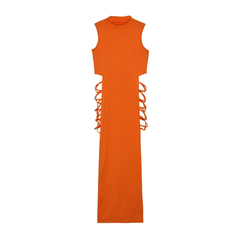 Criss Cross Cut Out Dress, Sexy Bodycon Mock Neck Sleeveless Dress, Women's Clothing - 3KDyn