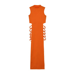 Criss Cross Cut Out Dress, Sexy Bodycon Mock Neck Sleeveless Dress, Women's Clothing - 3KDyn