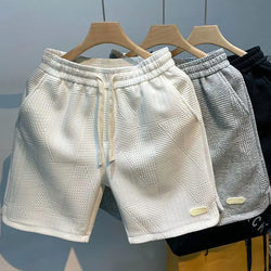 Summer Running Shorts for Men Casual Jogging Sport Short Pants Wave Pattern Solid Color Drawstring Loose Dry Gym Sports Shorts - 3KDyn