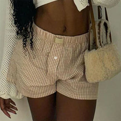 Women's Y2k Pajamas Shorts Cute Plaid Pj Short Pants Flannel Lounge Sleep Shorts Bottoms Elastic Waist Baggy Boxers Tracksuit - 3KDyn