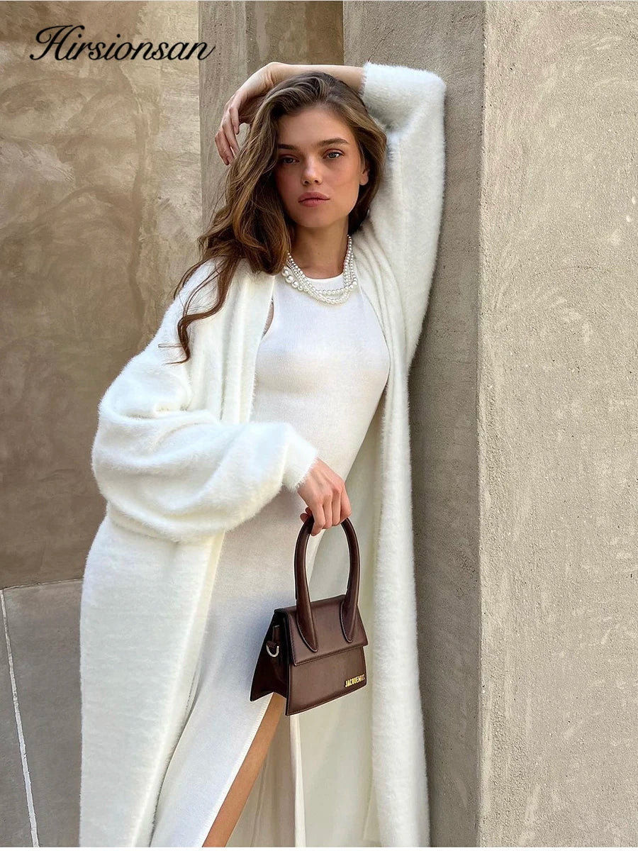 Women’s soft knit cardigan vest and midi dress separates