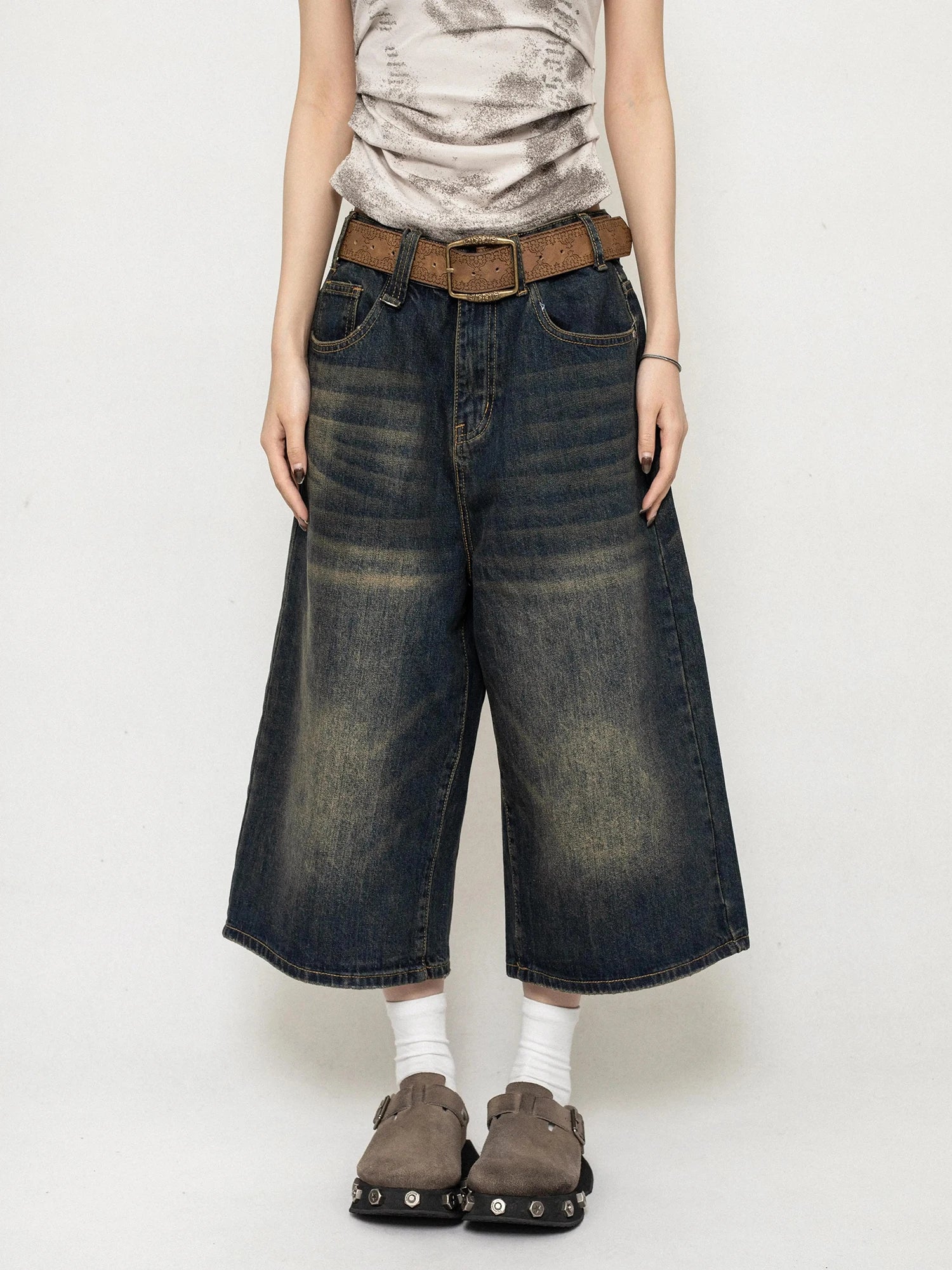 Harajuku Vintage High Waist Black Retro Washed Denim Shorts Women's Fashion Casual Loose Fit Y2K Streetwear Mid Long Short - 3KDyn