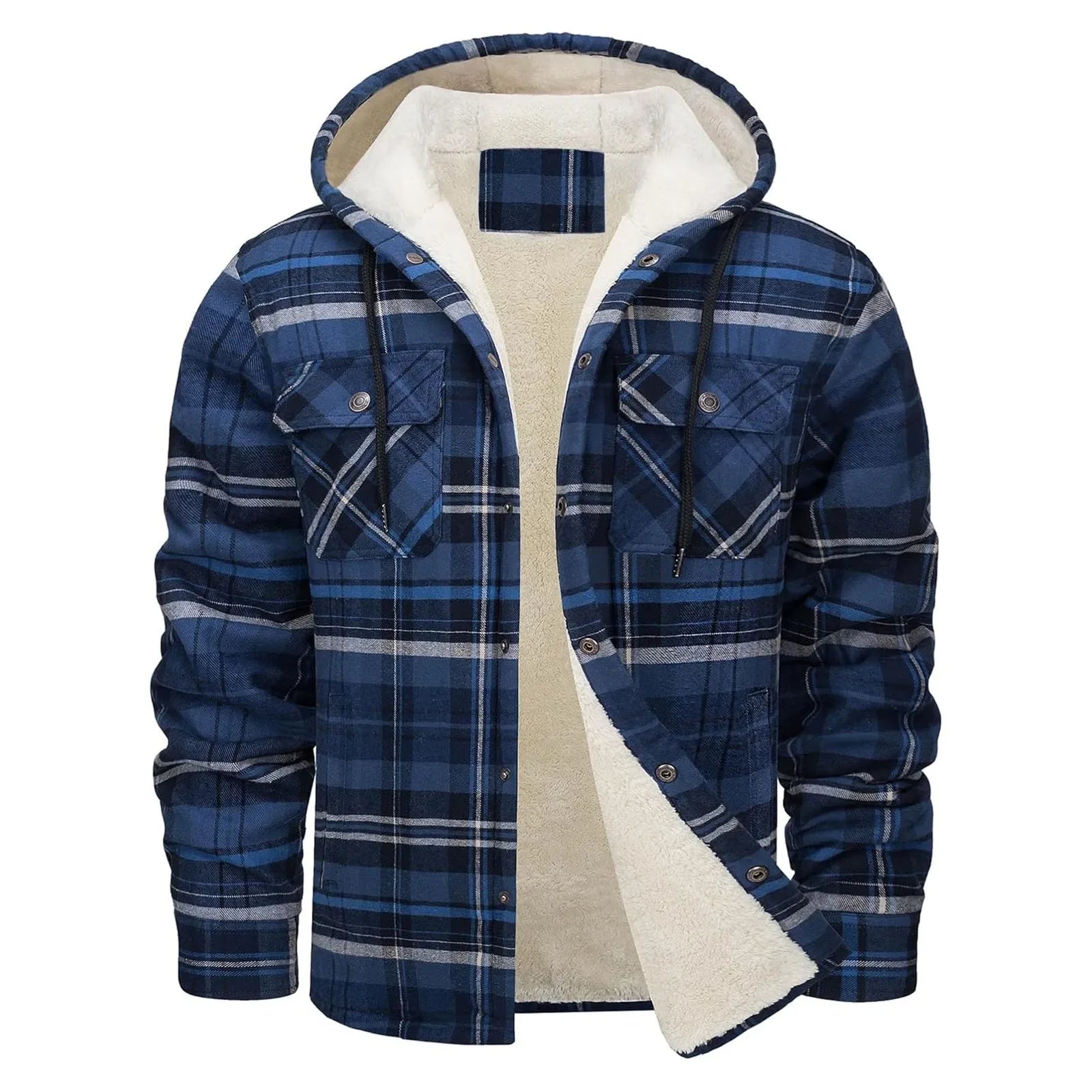 Men’s sherpa-lined plaid hooded shirt jacket
