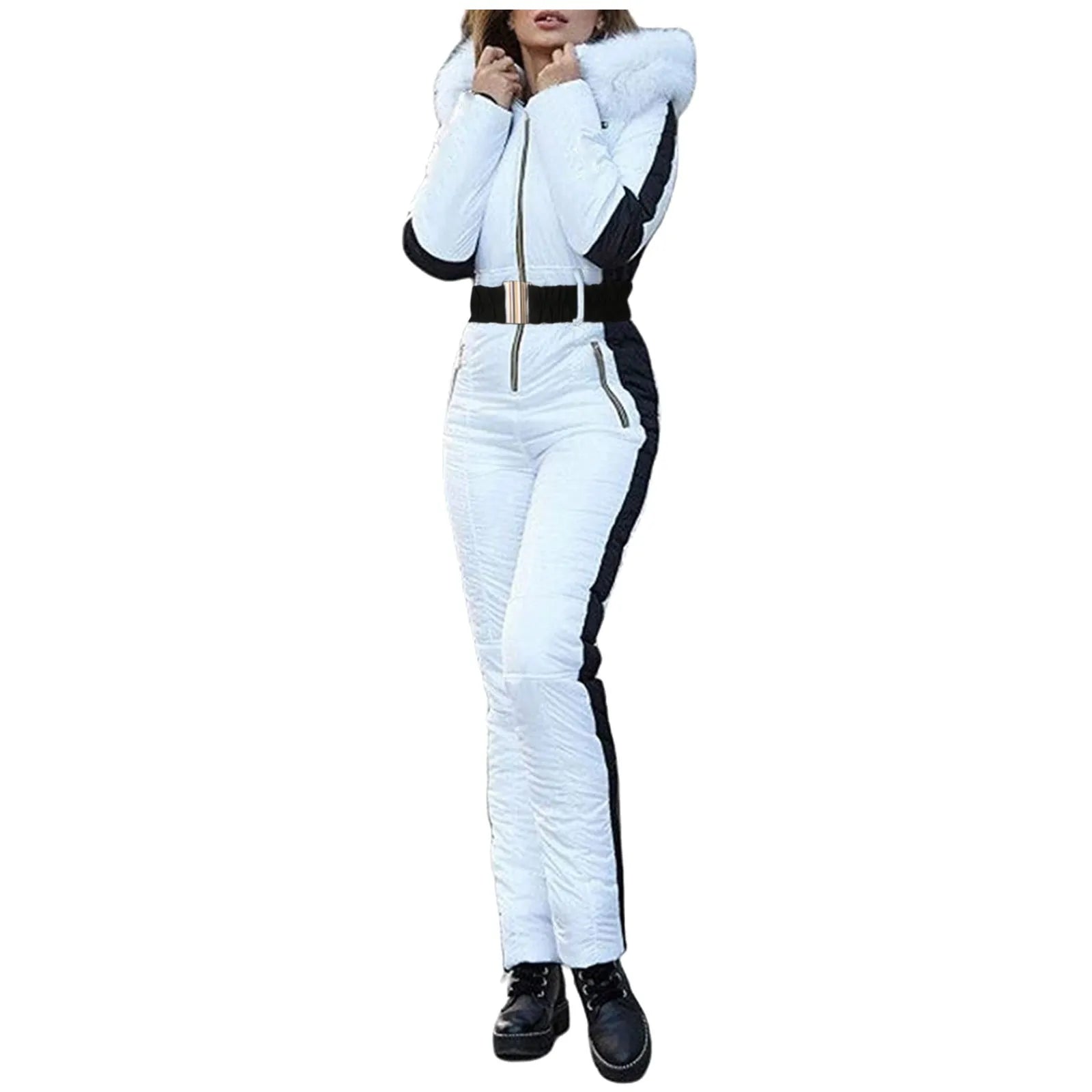 Women’s Winter Ski Jumpsuit – One-Piece with Fur Collar, Waterproof & Insulated - 3KDyn