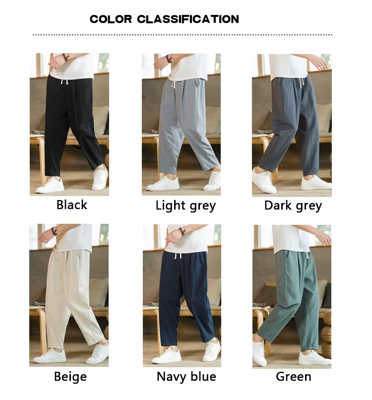 Men's Cotton-Linen Drawstring Pants – Light, Breathable & Relaxed - 3KDyn