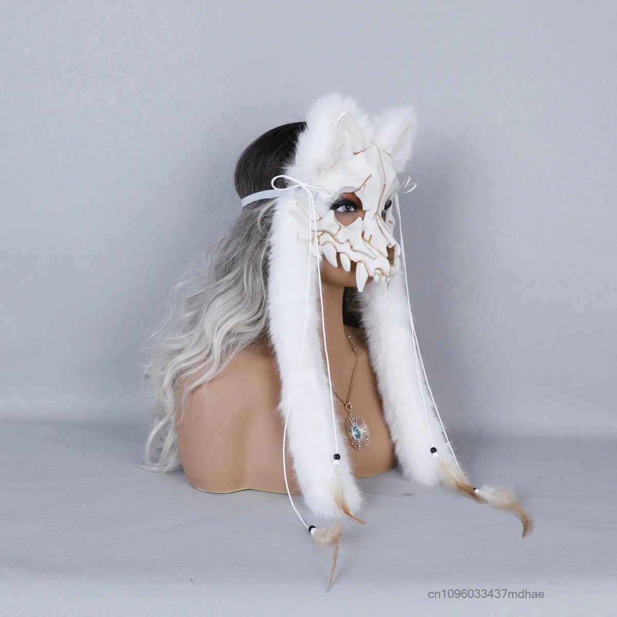 Gothic werewolf skull masquerade mask with furry ears