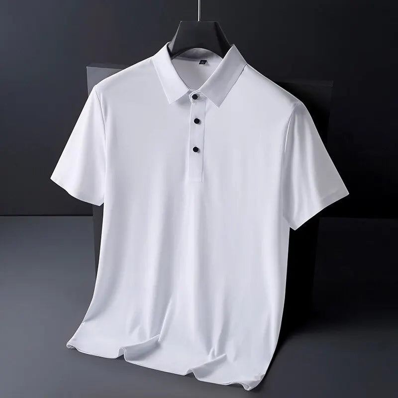Summer Ice Silk Polo Shirt High-End T-Shirt Solid Color New Half Sleeve Non-Marking Casual Lapels Business Thin Menswear - 3KDyn