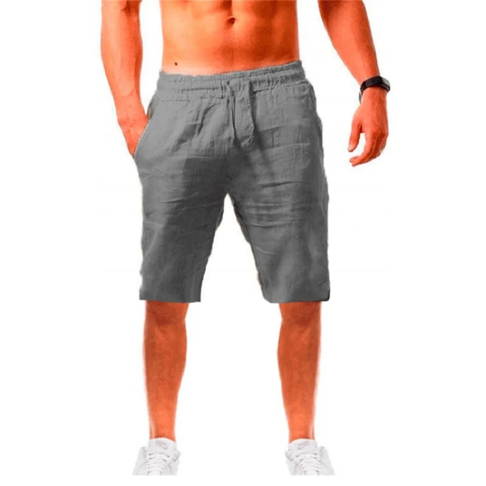 New Men's Cotton Linen Shorts Pants Male Summer Breathable Solid Color Linen Trousers Fitness Streetwear Lace up Bottoms - 3KDyn