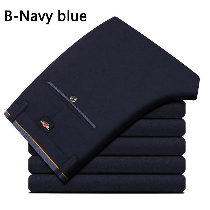 Men's Summer Straight-Leg Business Casual Trousers – Lightweight, Elastic Waist, Full Length - 3KDyn