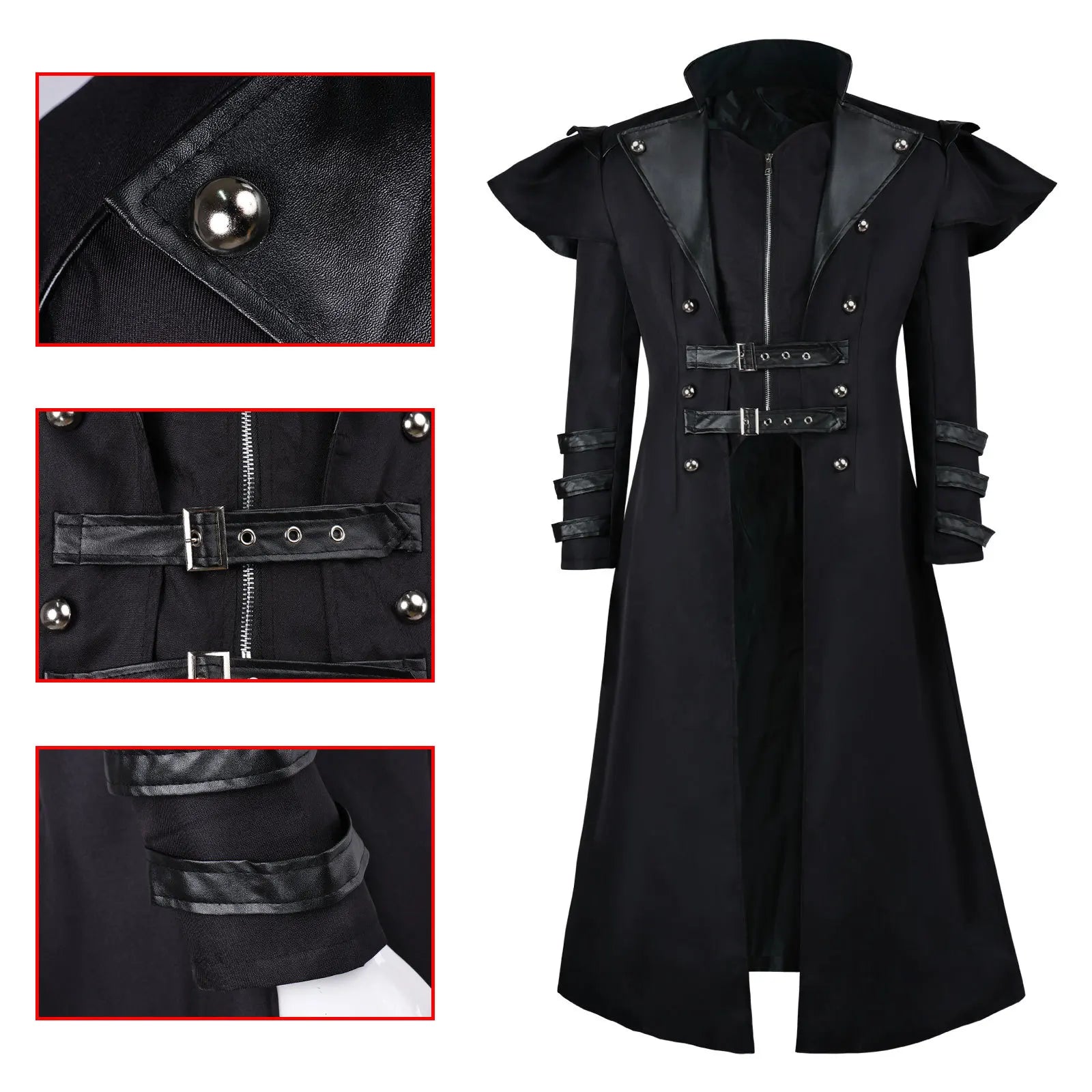 Gothic Halloween steampunk outfit with long coat and mask for men