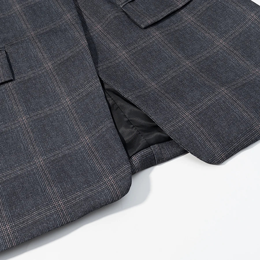 Women’s plaid stand-collar blazer