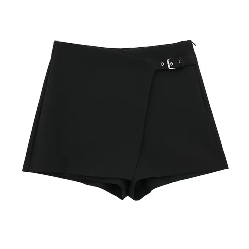 TRZA-Asymmetric Shorts Skirts with Tab for Women, High Waist, Side Zipper, Female Skort, Fashion - 3KDyn