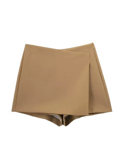 TRZA Women Fashion Pareo Style Asymmetric Shorts Skirts Vintage High Waist Side Zipper Female Skort Mujer - 3KDyn