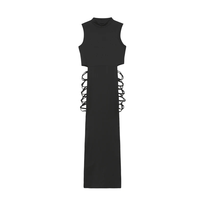 Criss Cross Cut Out Dress, Sexy Bodycon Mock Neck Sleeveless Dress, Women's Clothing - 3KDyn