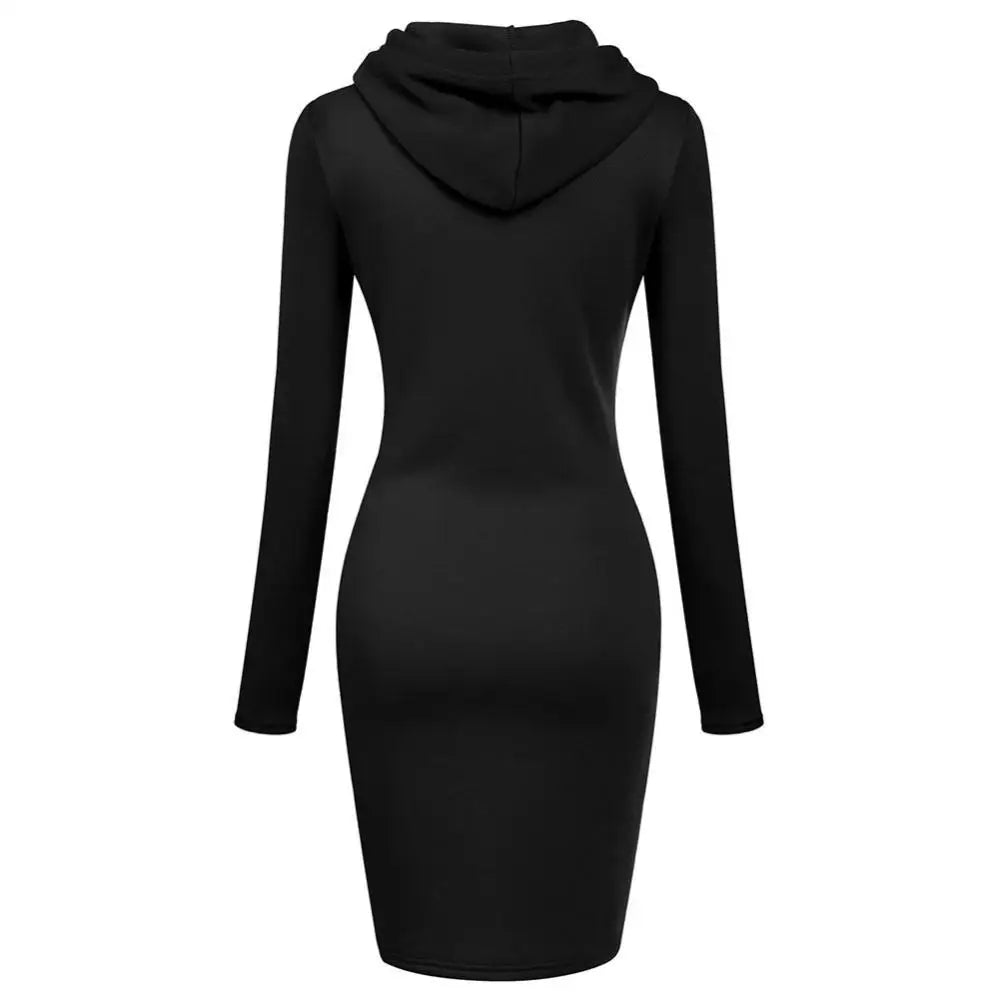 Long Sleeve Hoodie Dress with Pockets – Slim Fit Casual Style - 3KDyn