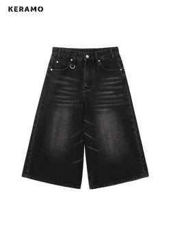 Harajuku Vintage High Waist Black Retro Washed Denim Shorts Women's Fashion Casual Loose Fit Y2K Streetwear Mid Long Short - 3KDyn