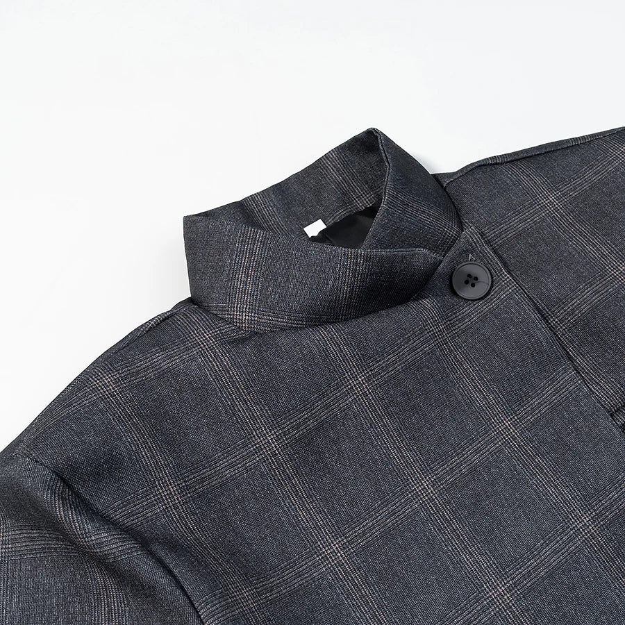 Women’s plaid stand-collar blazer