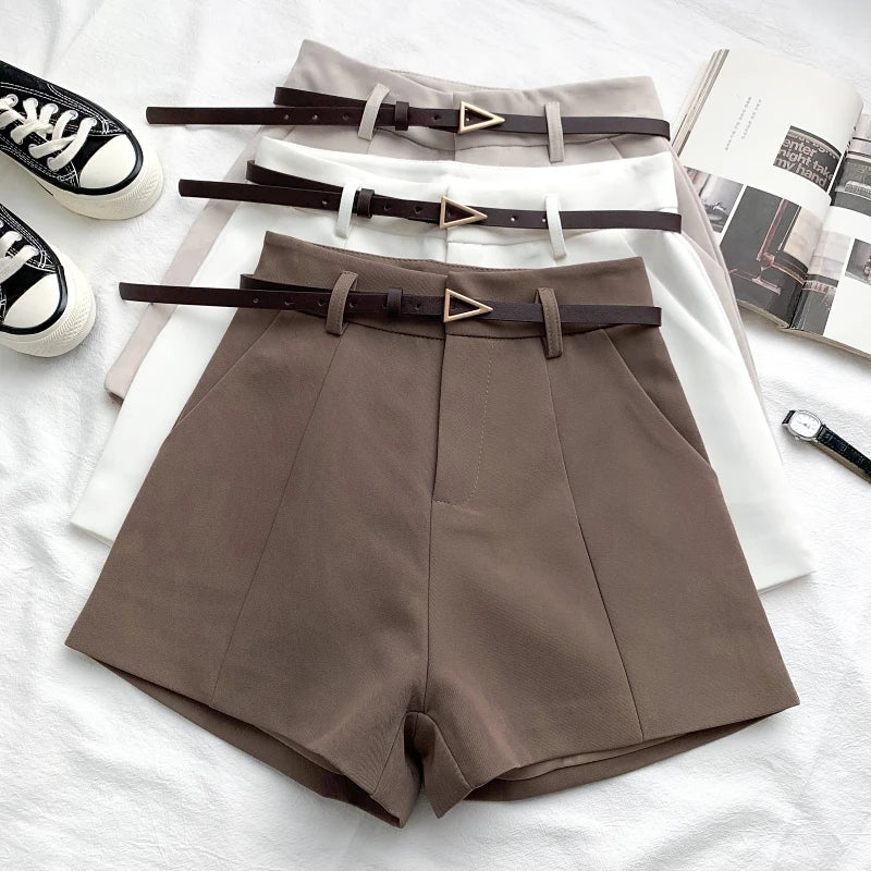 ITOOLIN Casual Women's Shorts A-line High Waist Short Chic Office Lady Shorts With Belted Vintage Female Trousers Spring Summer - 3KDyn