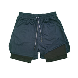Men's Double Layer Fitness Shorts Drawstring Mesh Lining Elastic Waist Breathable Quick Dry to Beach Pool Summer Male - 3KDyn