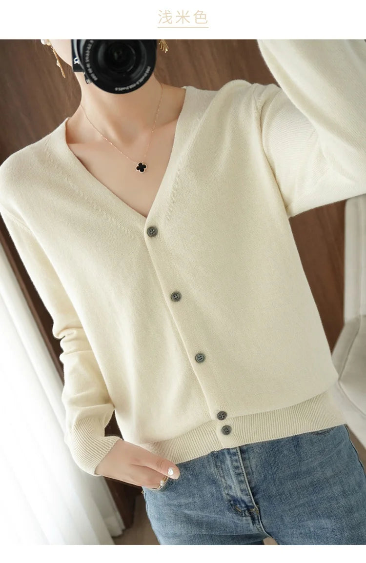 Women’s cotton V-neck button cardigan