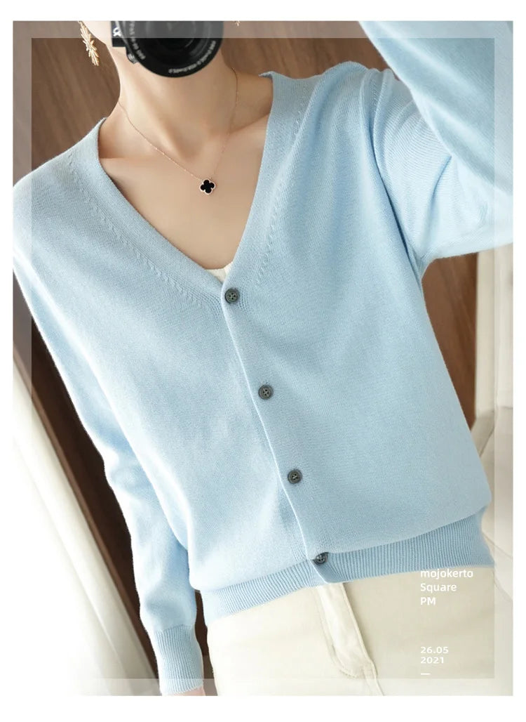 Women’s cotton V-neck button cardigan