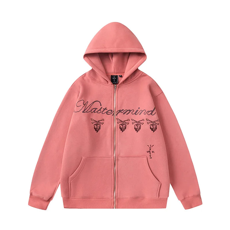 Pink hoodie with 'Wastemind' text on a white background