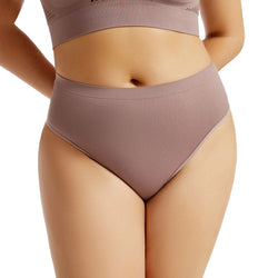 Brown high-waisted bikini bottom on a white background