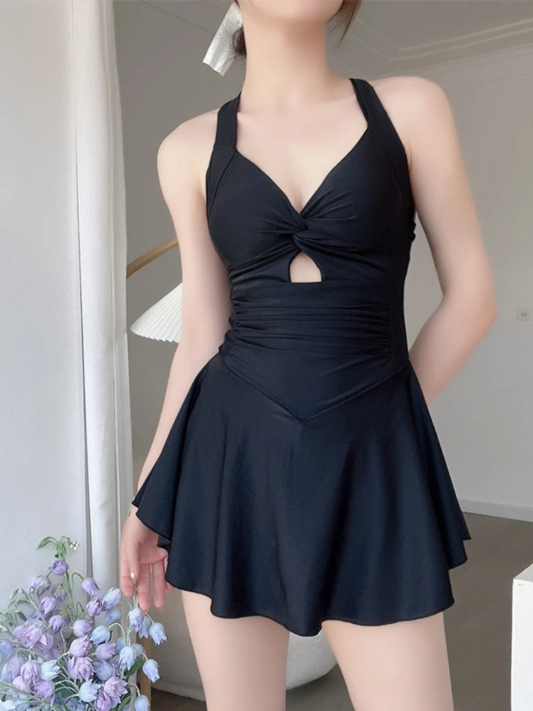 Women Hanging Neck Sweet Cute Swimwear Sexy One-piec Beach Wear Swim Suit Beach Dress Swimsuit High Waist Bathing Suit For Girls - 3KDyn