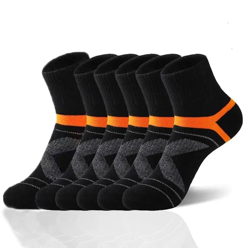 3 pairs men’s sports socks – black with orange stripe, breathable crew length