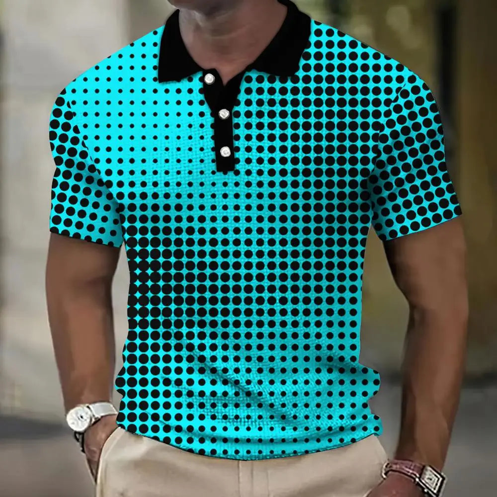 Retro Polo Shirt for Men - 3D Spotted Casual Streetwear, Short Sleeved, Loose Fit, High-Quality Sportswear - 3KDyn