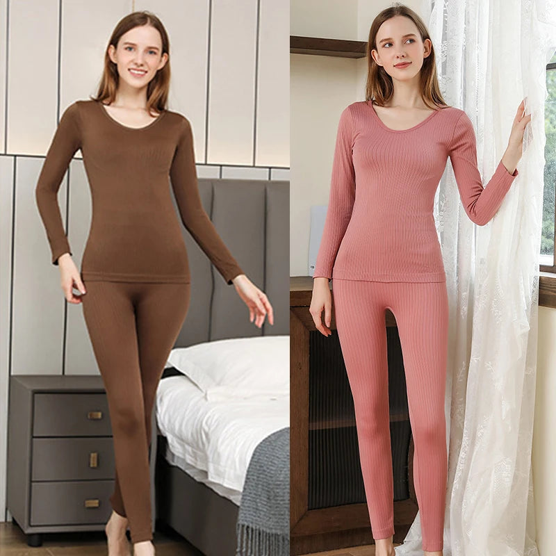 Warm Thermal Underwear Sexy Ladies Intimates Long Johns Women Shaped Sets Female Middle Collar Thermal Shaping Clothes - 3KDyn
