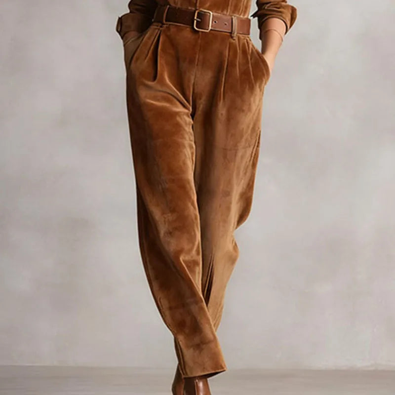 Women’s Velvet Belted Wide-Leg Jumpsuit
