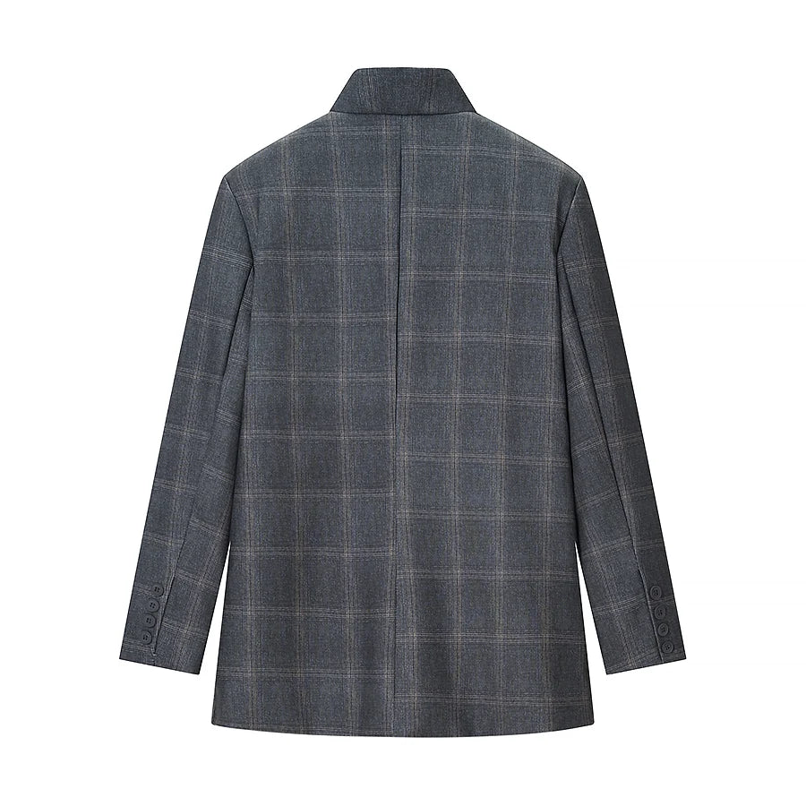 Women’s plaid stand-collar blazer