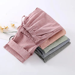 Women’s cotton gauze pajama pants – elastic waist, breathable loungewear – pink | 3KDyn