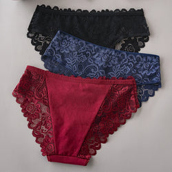 Women’s Lace Briefs 3‑Pack – Floral Embroidery, Mid‑Rise - 3KDyn