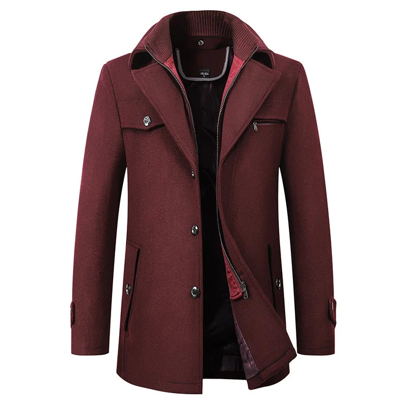 Maroon coat with buttons on a white background