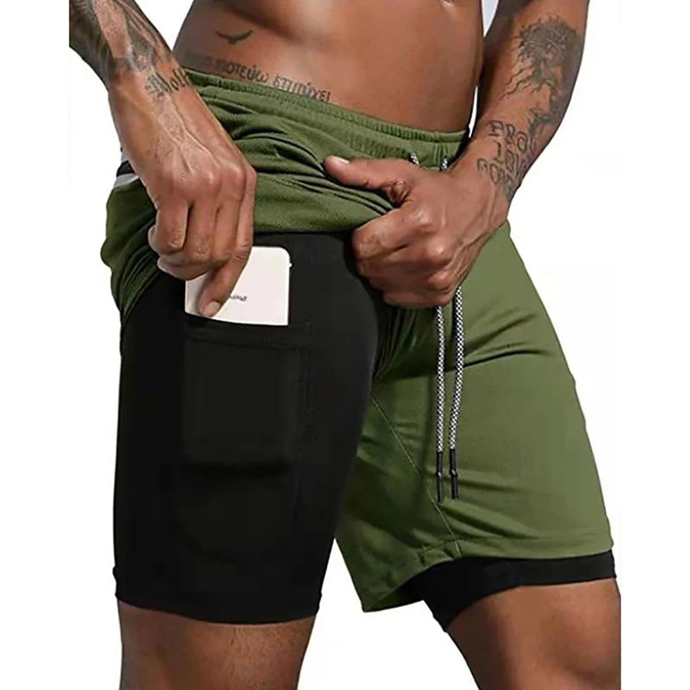 Men's 2-in-1 Sports Running Shorts – Quick-Dry & Zipper Pocket - 3KDyn