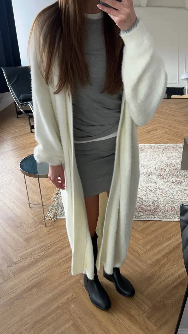Women’s soft knit cardigan vest and midi dress separates