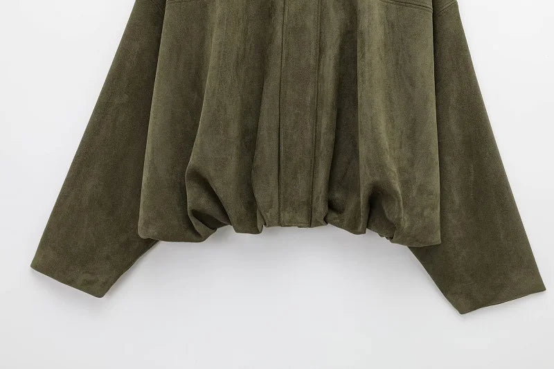 Green suede jacket on a white background