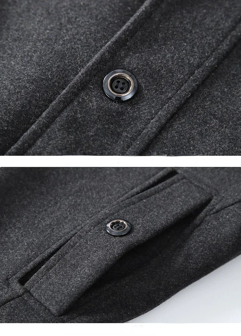 Close-up of a gray coat with buttons on a white background
