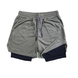 Men's Double Layer Fitness Shorts Drawstring Mesh Lining Elastic Waist Breathable Quick Dry to Beach Pool Summer Male - 3KDyn