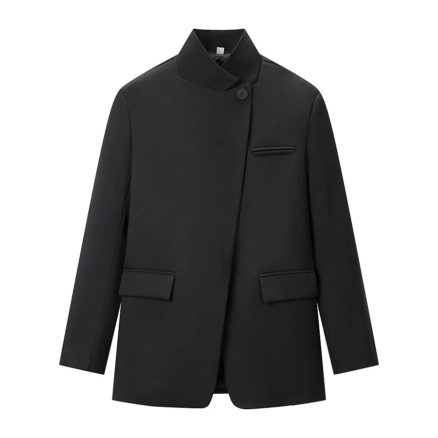 Women’s plaid stand-collar blazer