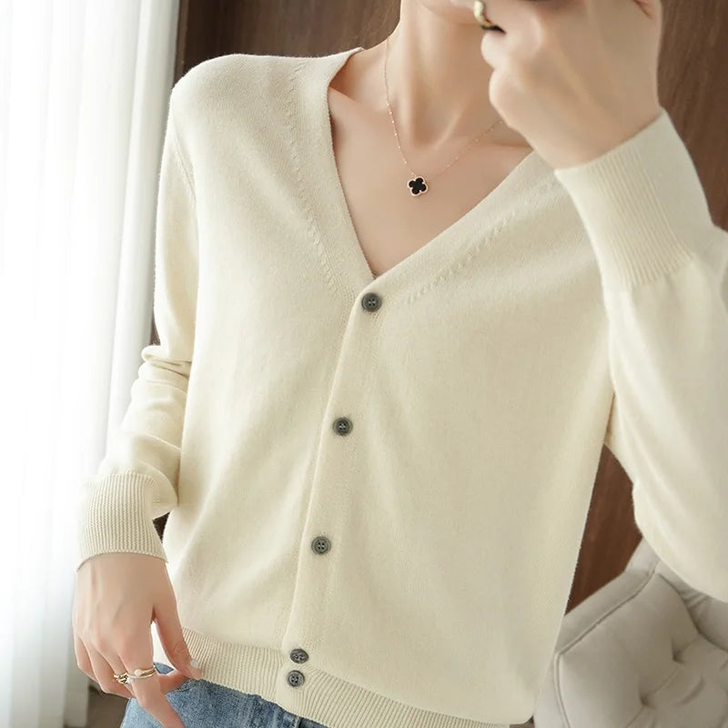 Women’s cotton V-neck button cardigan