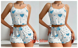 Women’s Heart-Print Pajama Set – 2-Piece Cami Top & Shorts - 3KDyn