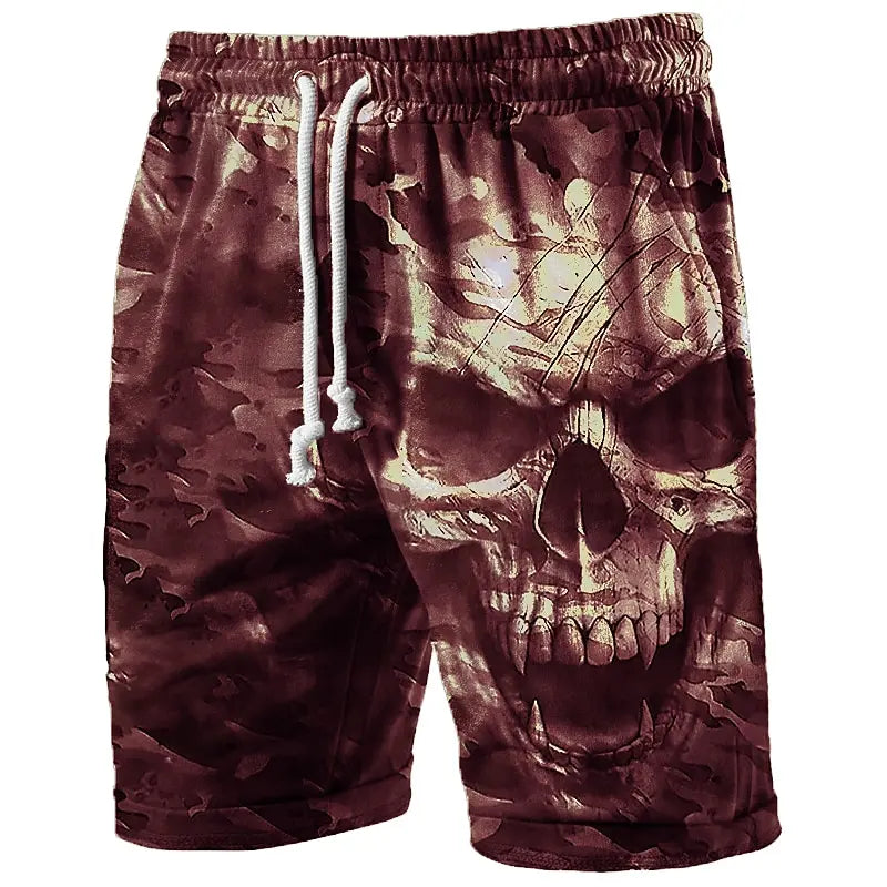 Skateboard shorts with skull design on a white background